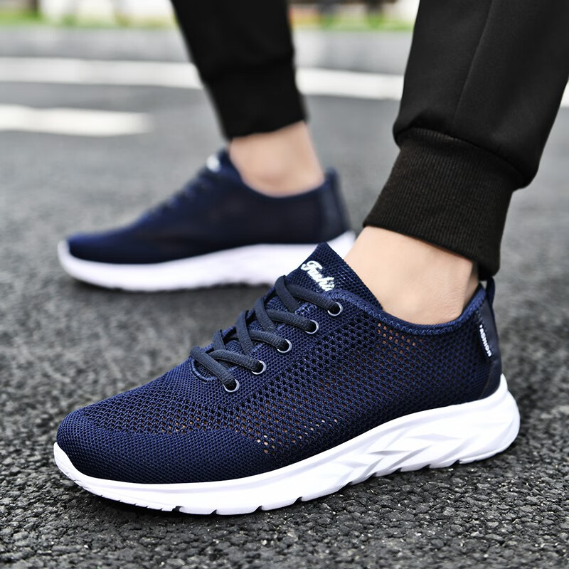 丹(中国)官方专卖秋季华强男鞋网鞋透气跑步鞋黑色