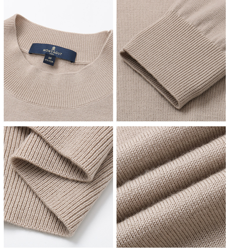 梦特娇秋冬男士新品100%绵羊毛长袖毛衣圆领纯色打底衫 z09黑色 48