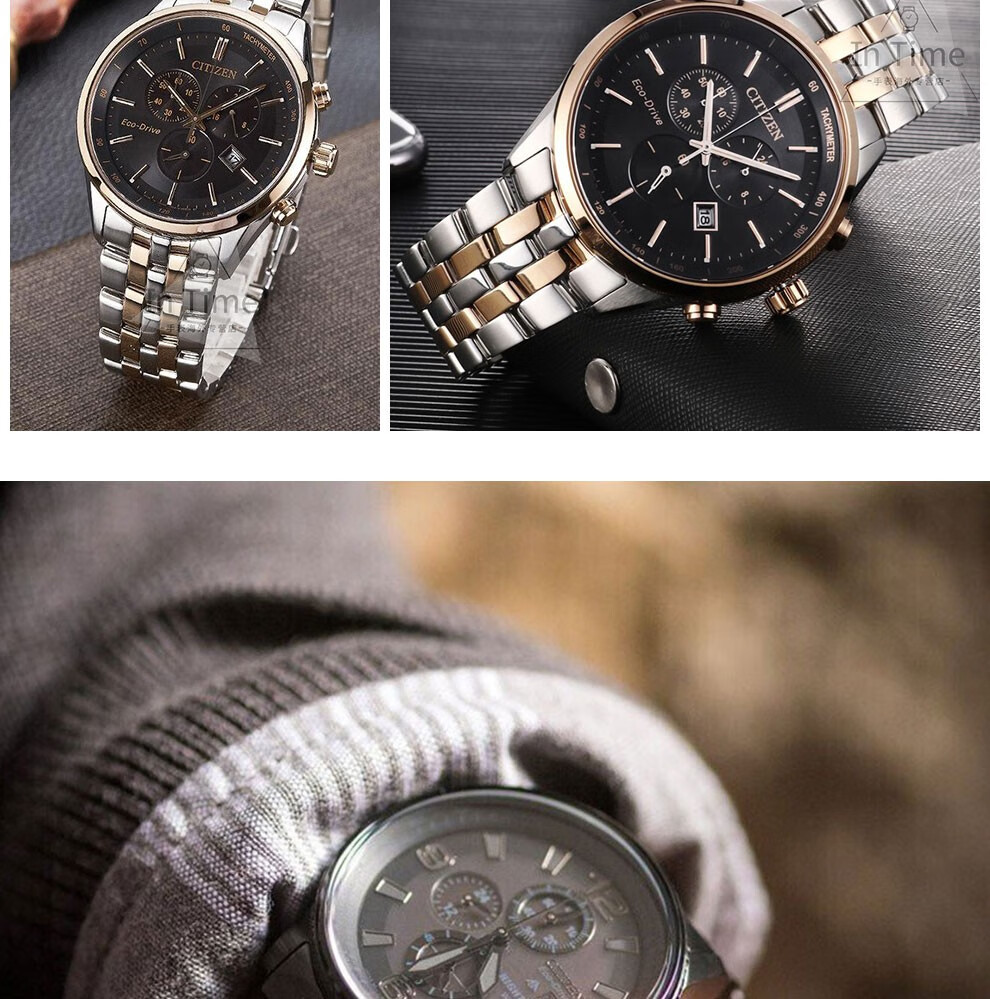 西铁城citizen手表男表光动能三只眼蓝宝石镜面时尚商务休闲男表夜鹰