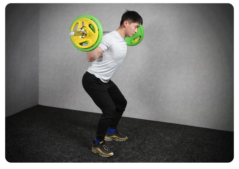 kylin三孔手抓包胶杠铃片大孔耐摔搭配奥杆举重床深蹲架黑色包胶铃片