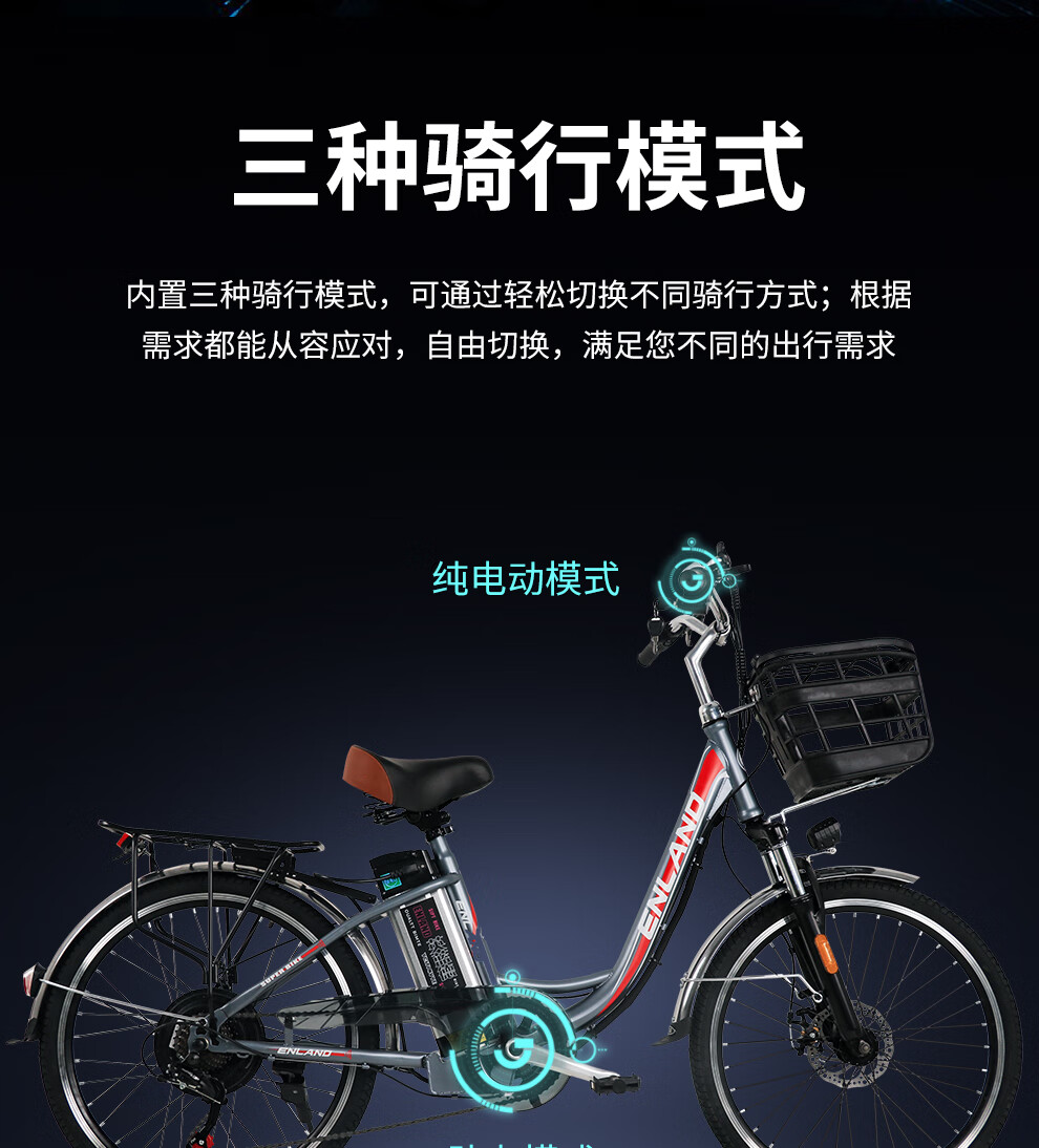 英蓝德电动车新国标24寸可上牌电动自行车可提取锂电池铝合金男女通用