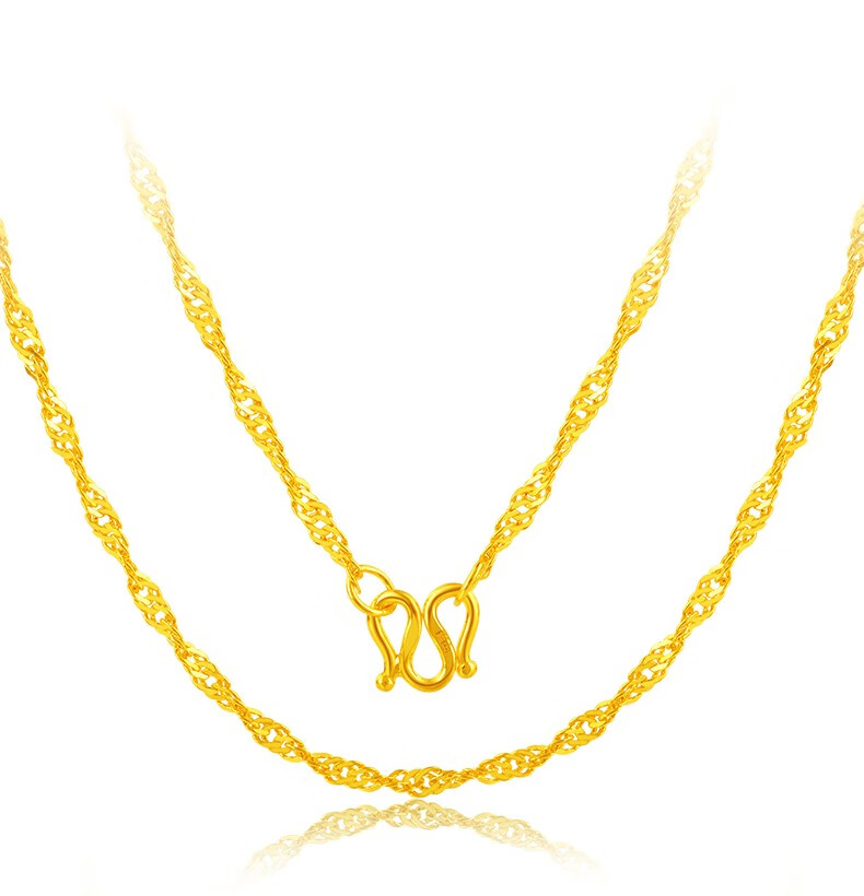 宫之瑄黄金项链单水波链女士款足金9999锁骨链绞丝链经典吊坠搭配金