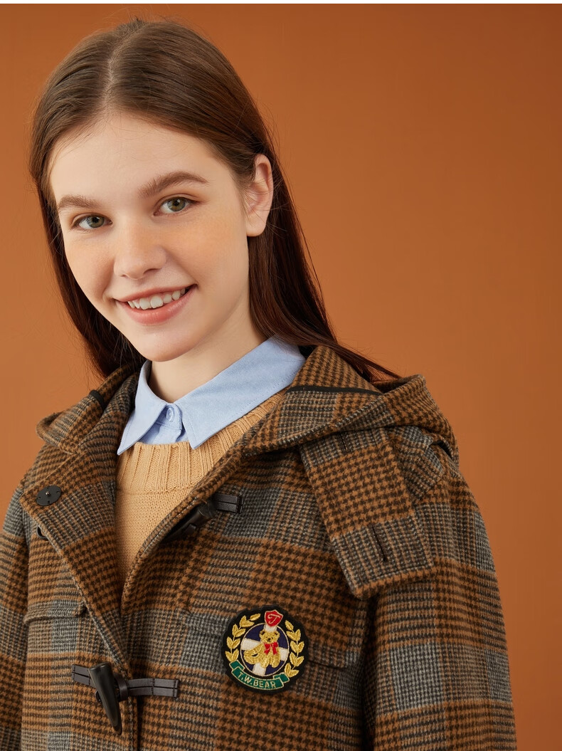 teenieweenie小熊冬季女装格纹呢子大衣毛呢外套中长新款ttjw21a403z