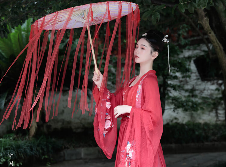 流苏带纱古装女花伞花城cos红伞动漫伞古风汉服油纸伞拍照道具伞流苏