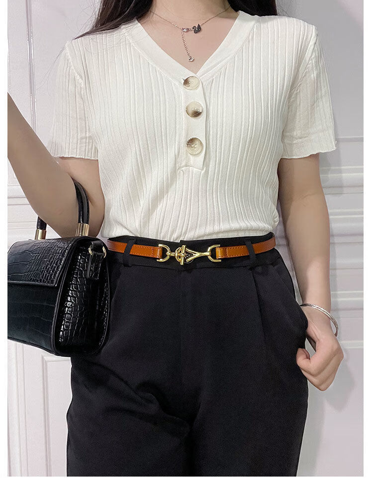 搭扣时尚女士细腰带百搭装饰连衣裙真皮黑色免打孔网红小香风皮带哈尼