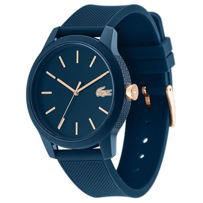 lacoste法国鳄鱼男士三针石英手表蓝色42mm蓝色橡胶表带防水50米简约