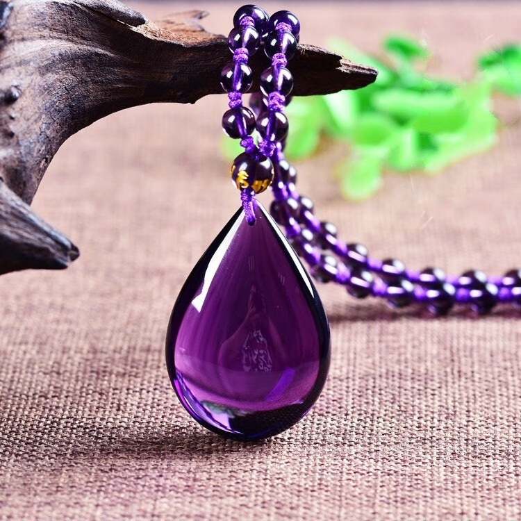 顶盈巴西紫水晶水滴吊坠毛衣链女式滴水项链挂坠女友生日节日饰品礼物