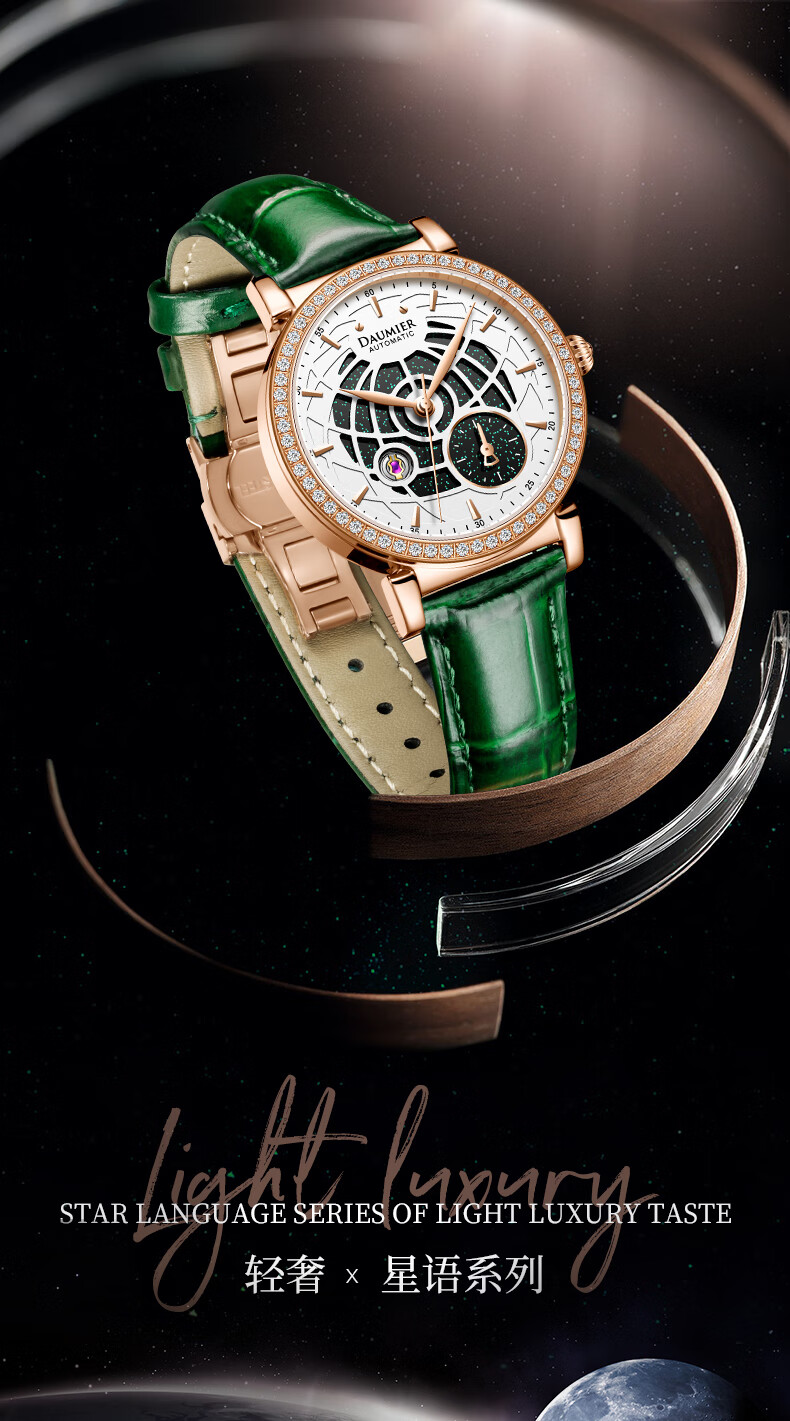 丹玛daumier瑞士品牌女士手表全自动机械表十大透底镂空防水镶钻名