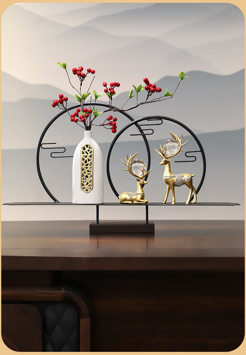 新中式软装饰品玄关客厅家居办公室摆件招财鹿书柜工艺品高端送礼福鹿