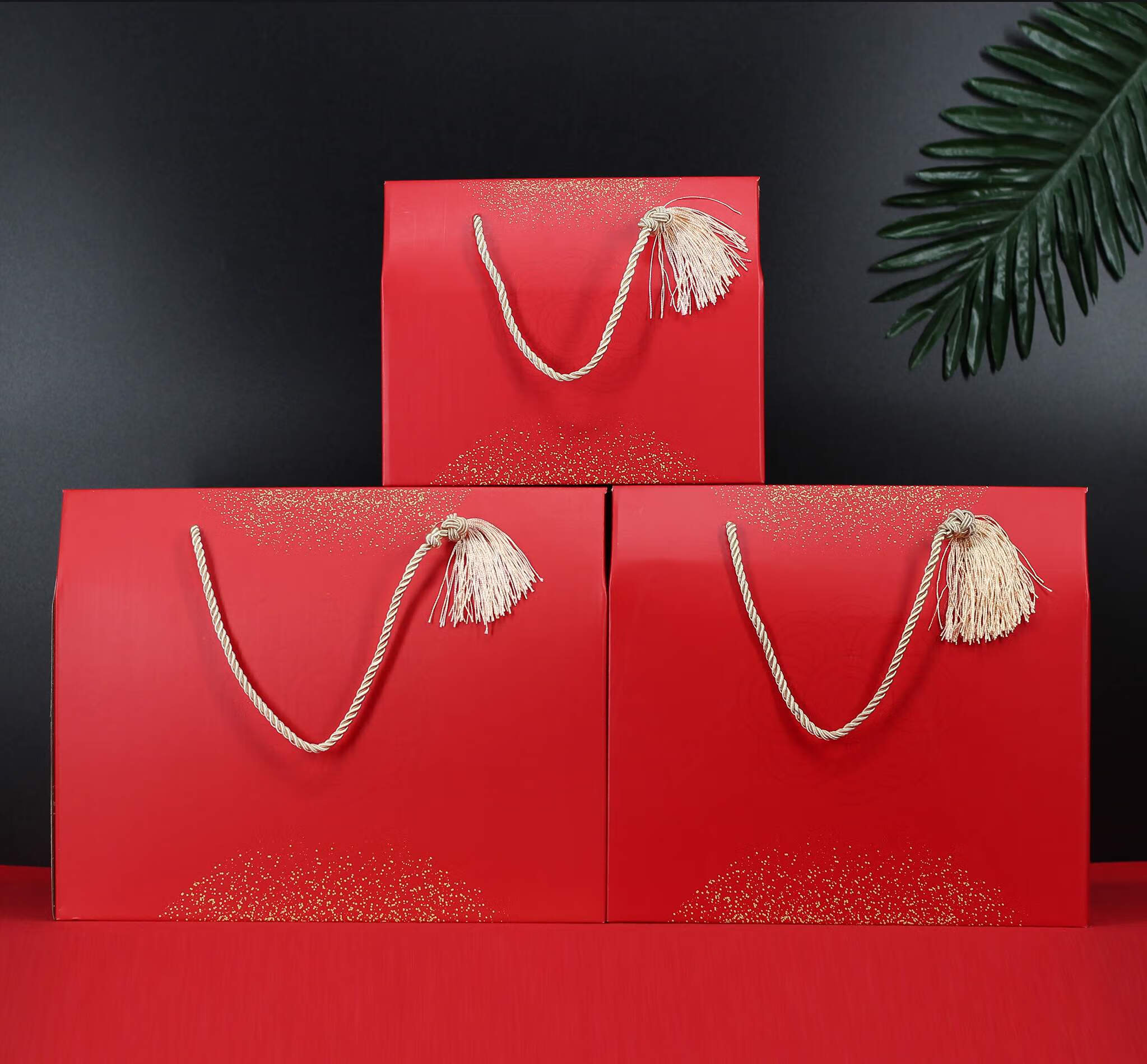 通用春节年货礼盒包装盒红色水果熟食海鲜土特产干果枣礼品箱流沙金超