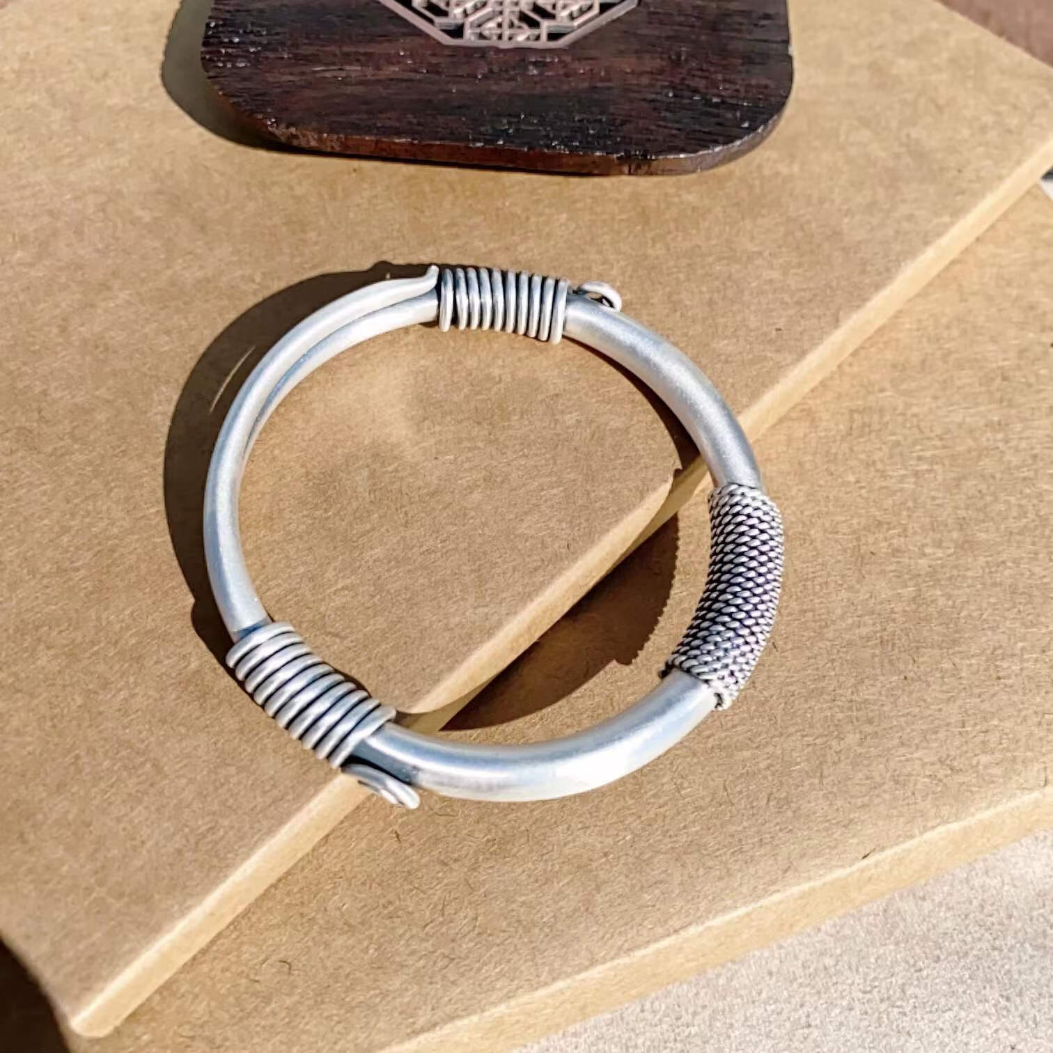 新品足银999银手镯磨砂复古传承足银镯子民族风卷尾手镯女58g手镯2号