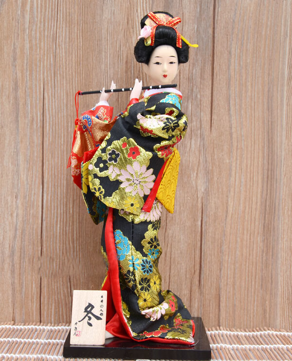 日本艺人偶12寸人形手工绢人和服娃娃木偶工艺品日料店装饰摆件 红色