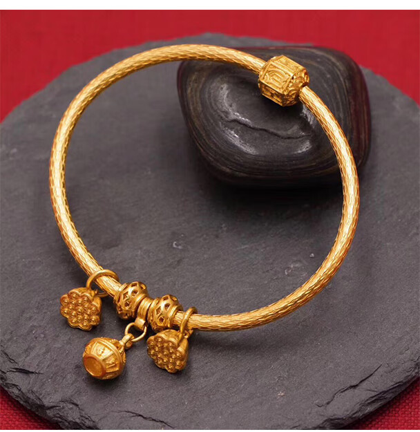 古法黄金手镯可穿转运珠串珠拧珠999足金镯子女贵妃镯复古风定制结婚