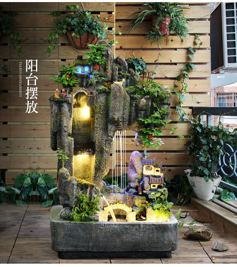 翠佳大型高山流水瀑布假山喷泉循环养鱼池水幕墙客厅玄关水系造景观