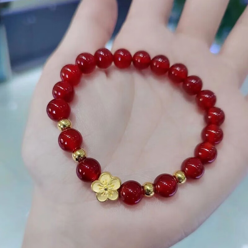 老凤凰小桃花黄金转运珠999足金桃花手链女本命年石榴石手串小红书