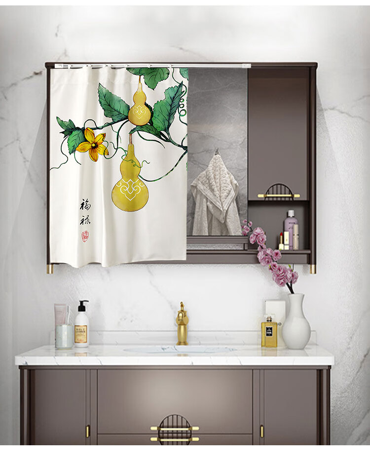 拉帘防尘帘风水布帘试衣镜帘sn2300顺遂防水混纺宽65x90cm高滑轨式