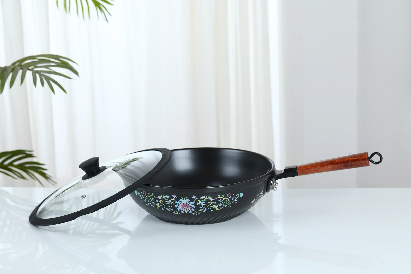 创禾御瓷 景德镇陶瓷炒锅珐琅彩不粘锅家用炒菜明火健康无涂层带盖炒