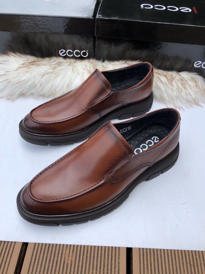ecco爱步男鞋商务正装皮鞋一脚蹬牛皮德比鞋简约复古潮流休闲皮鞋 浅