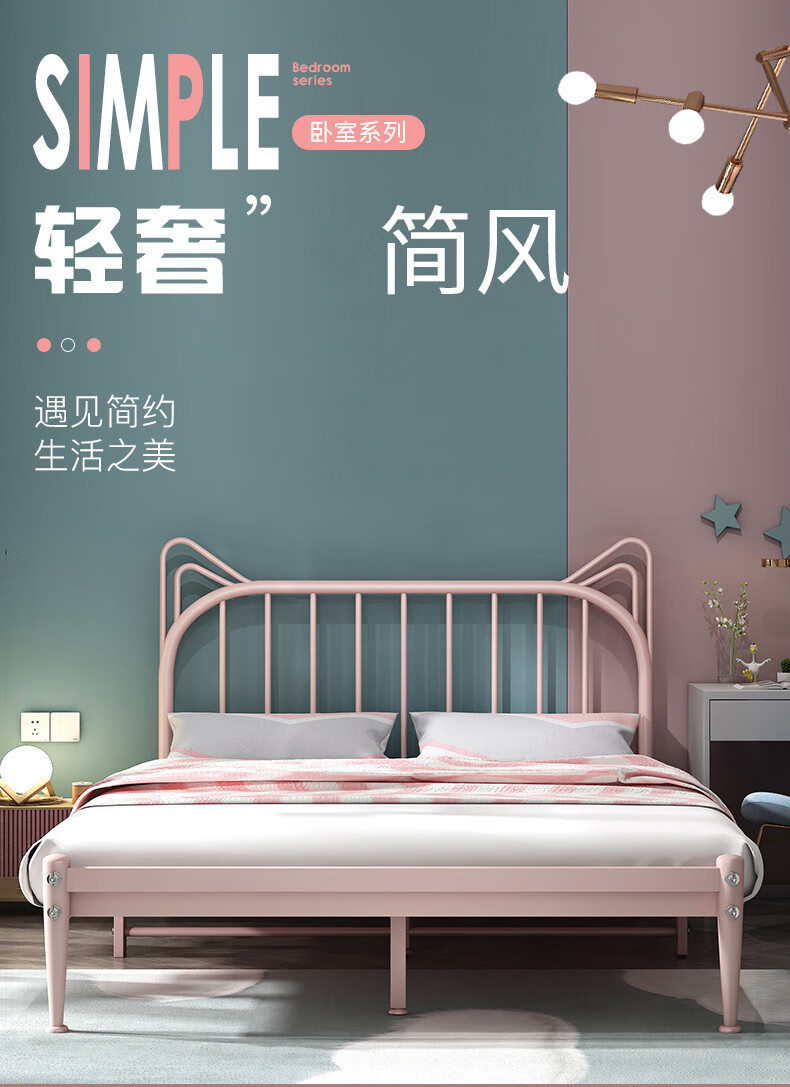 梦想湾 铁艺床卧室1.8米双人床 家用1.5米1.2米床现代轻奢出租房单人床铁架床 黑色 1.2*1.9米【不含床垫】