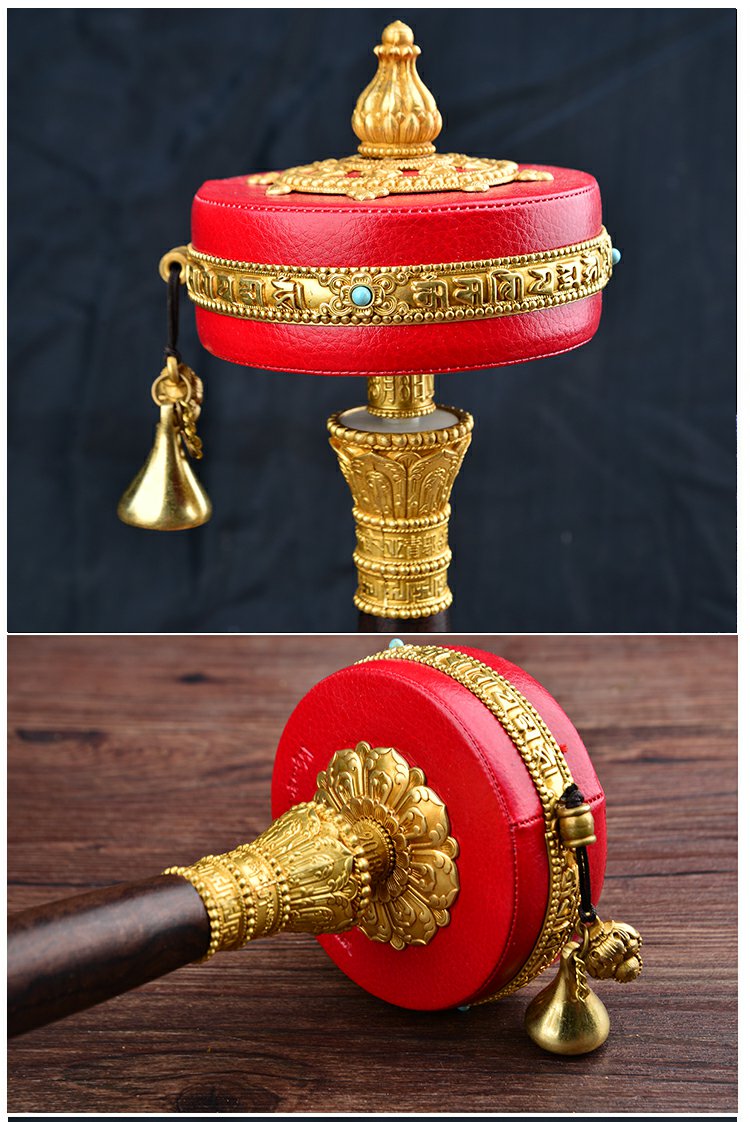 舞万花 手摇转经轮红皮藏族手持转经筒西藏铜六字真言大号hxm2840