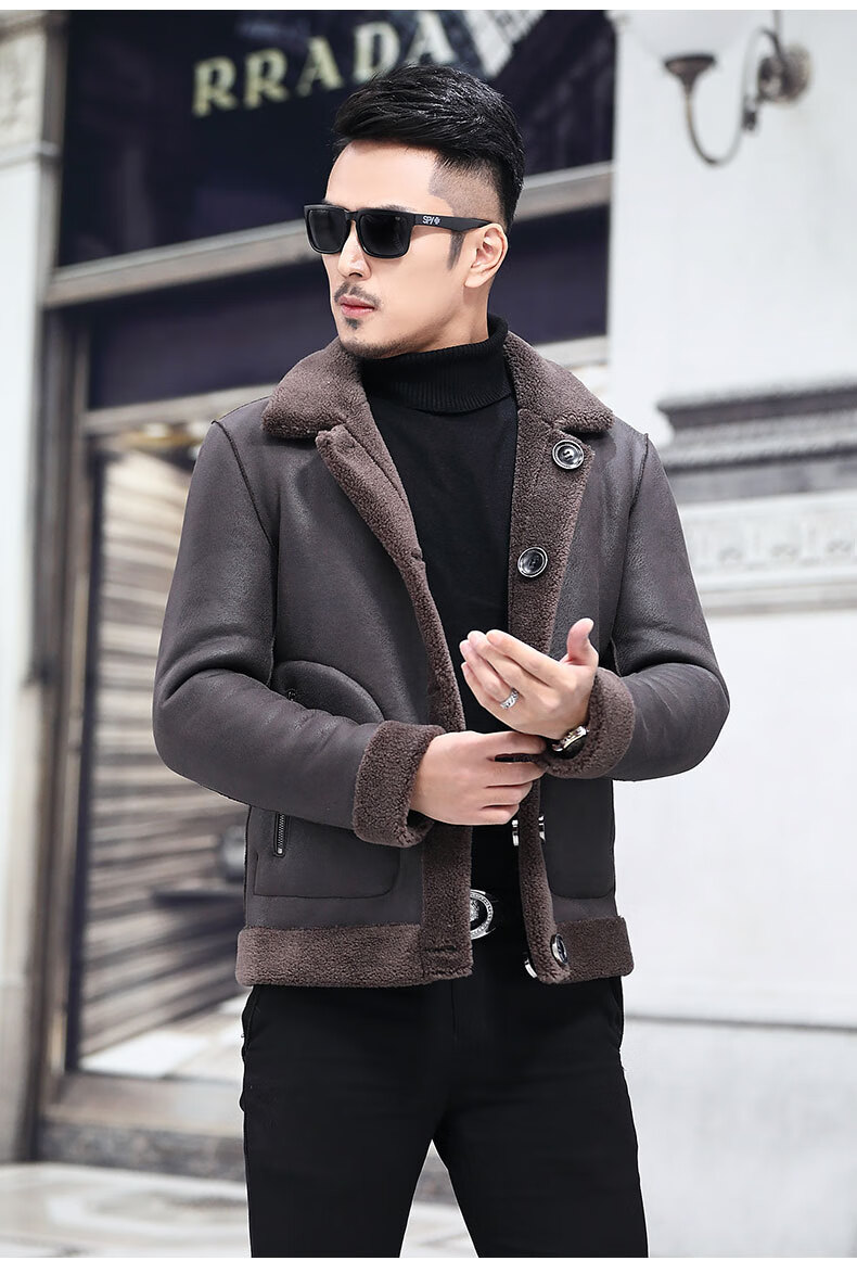 真皮皮衣男翻毛皮大衣皮毛一体冬季海宁羊毛皮草短款夹克羊剪绒潮装
