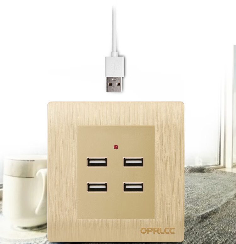 86型四位usb插座面板低压36v转5v四孔4个usb充电器工地宿舍220v 雅