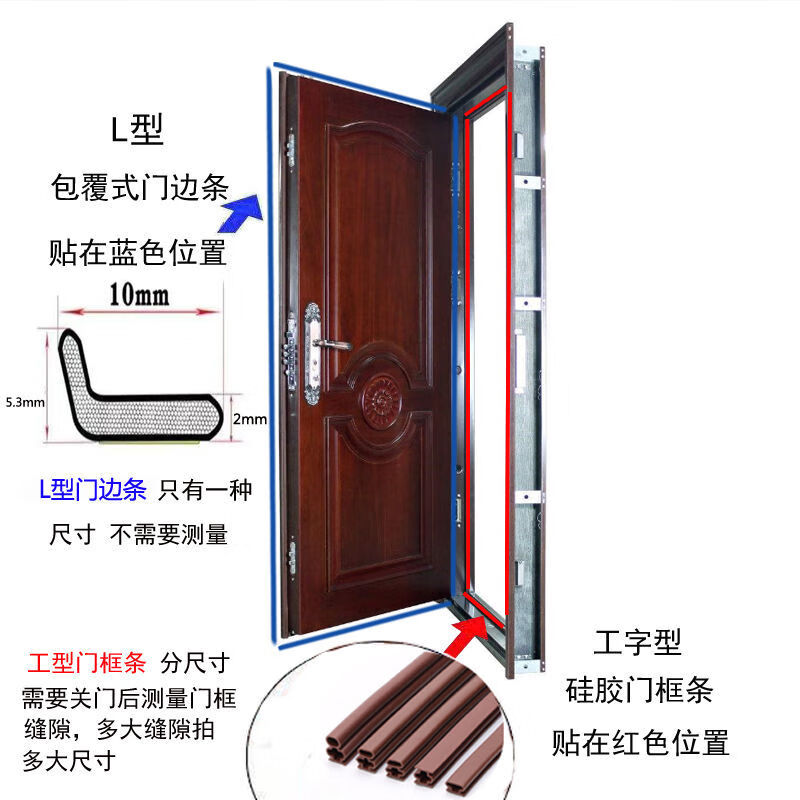 防盜門密封條進戶門縫隔音保暖防風防撞膠條門框門邊門底自粘膠條工型