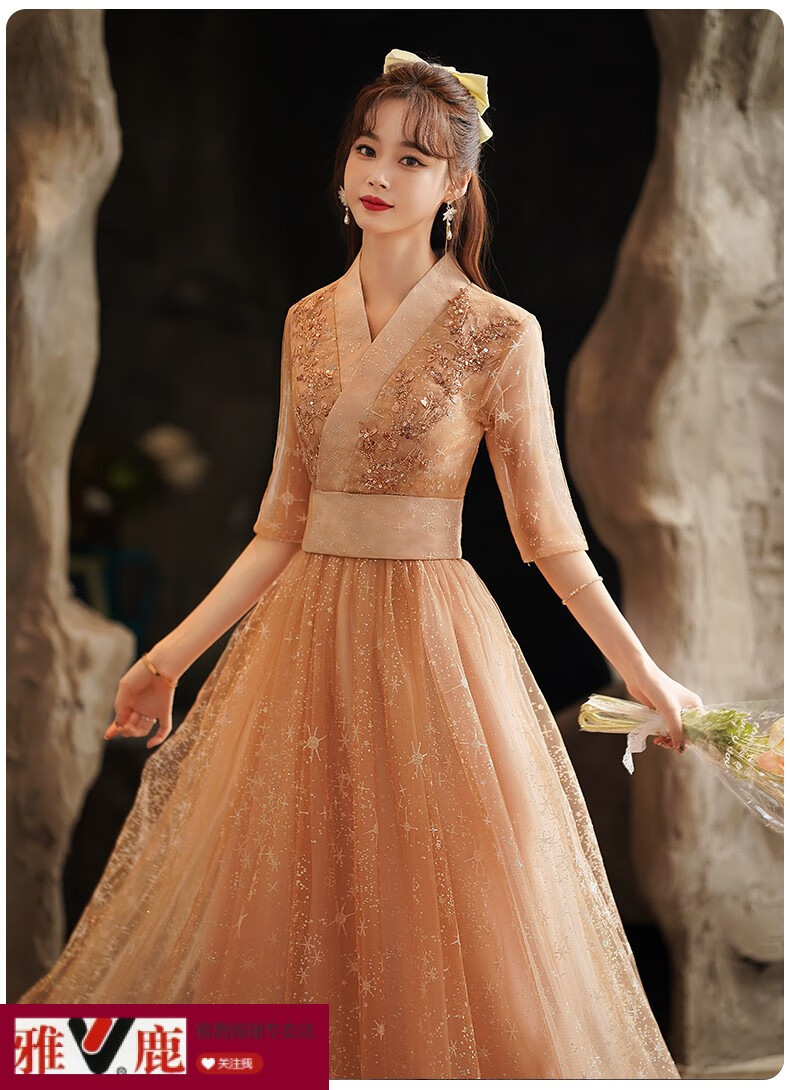 雅鹿自营新品高端品质中式伴娘服汉服秋冬中国风夏姐妹团礼服裙女平时