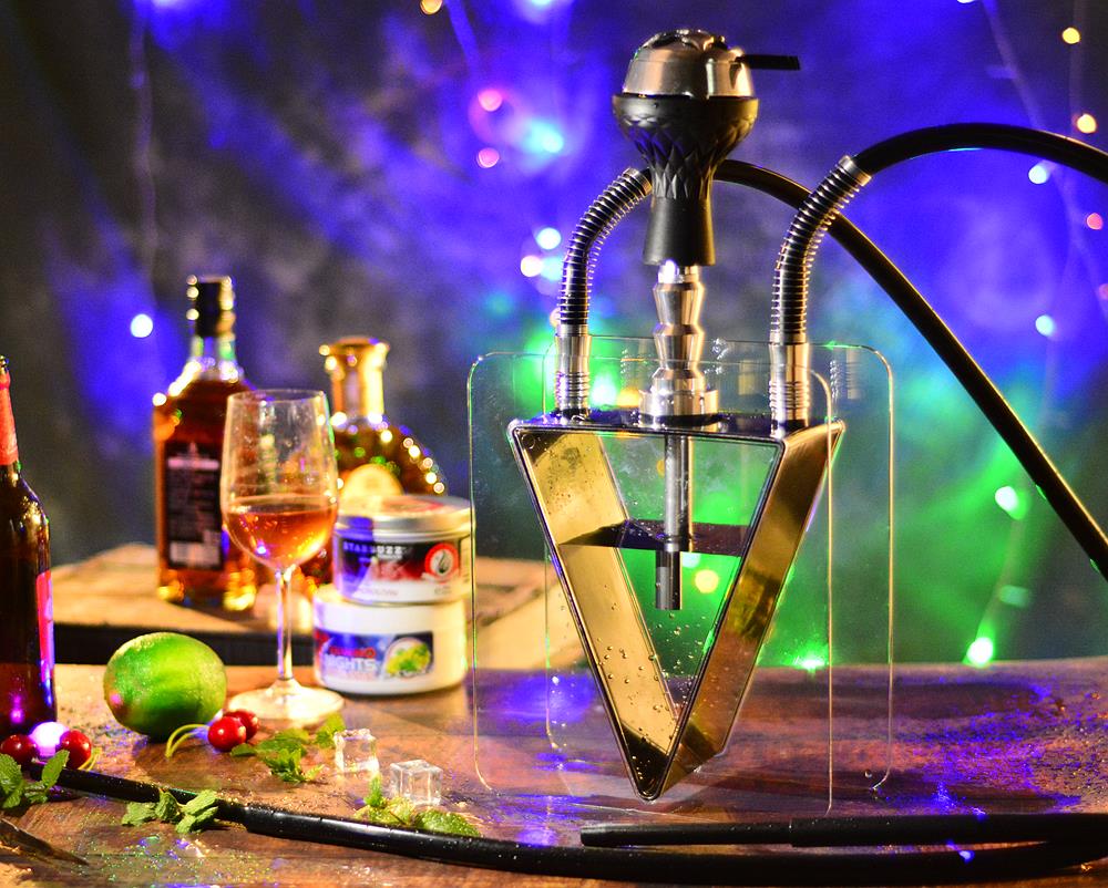 日本进口品质 高档轻奢风网红酒吧水烟套装大烟雾双管水烟 壶ktv水果