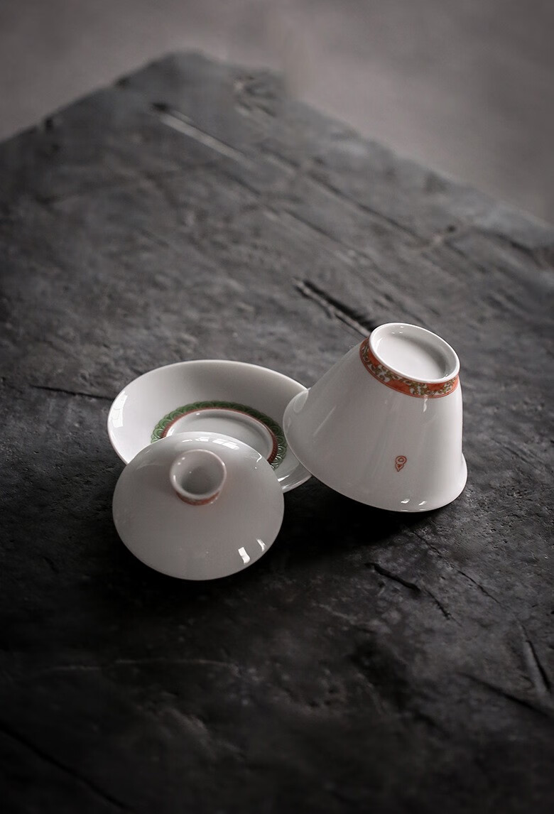 德化陶瓷旗舰店扒花陶瓷三才盖碗创意故宫花纹大茶碗功夫茶具茶杯