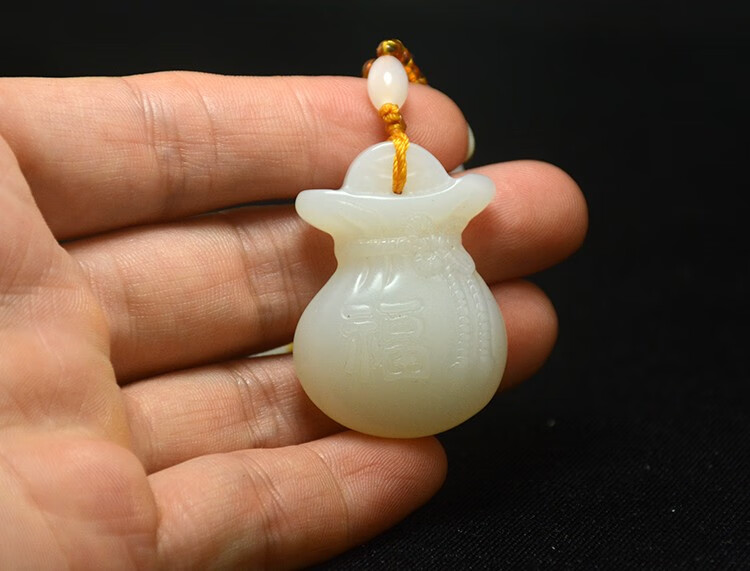 珠缘景翠和田玉福袋钱袋吊坠羊脂白玉钱布袋钱袋挂件玉坠送男友送女友