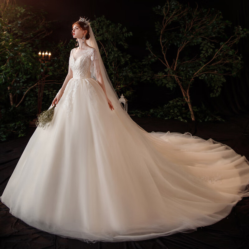 宫九歌主婚纱礼服2021新款气质森系超仙梦幻公主星空新娘孕妇一字肩