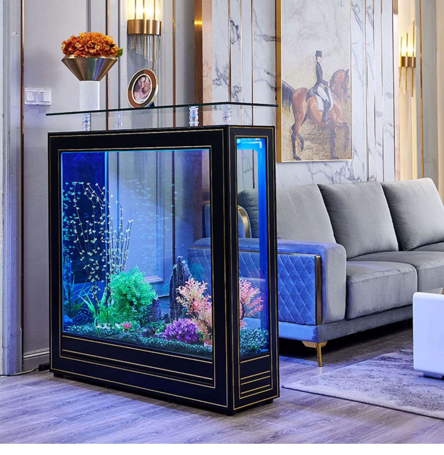轻奢鱼缸客厅大小型隔断屏风落地家用玻璃水族箱生态免换水新款轻奢