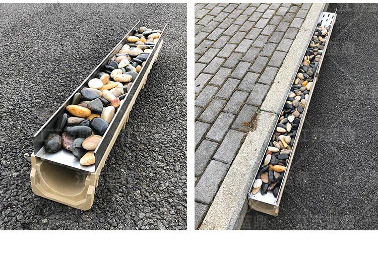 家用花园一体式鹅卵石排水槽下水道庭院304不锈钢树脂排水沟u型槽盖板