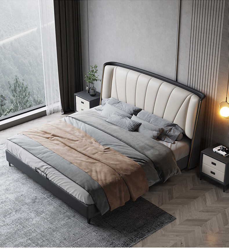 8米双人大床家用大小户型软靠床 床 床头柜*2 1.