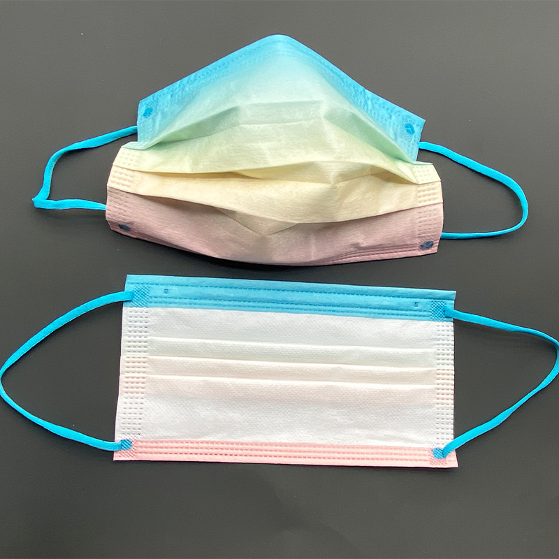 沐念 渐变色彩虹色水刺无纺布一次性口罩成人撞色耳带网红facemask 撞