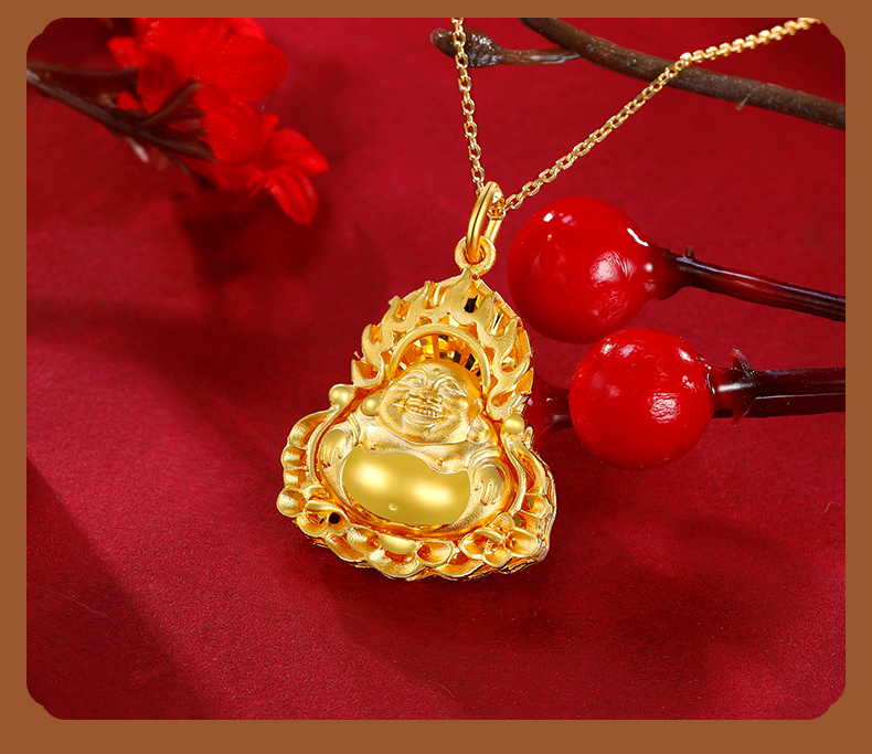 金至尊情人节礼物黄金吊坠喜乐佛999足金吊坠按克计价433克含工费130