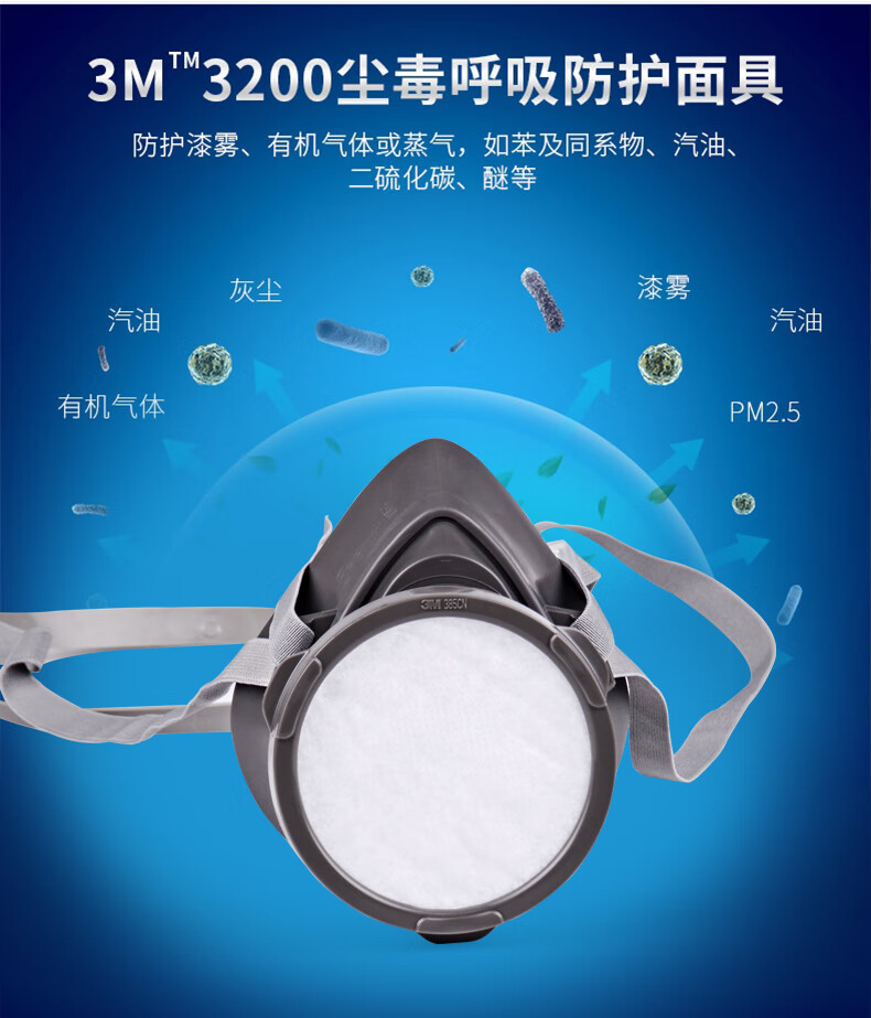 3m面具喷漆化工电焊专用放毒全面罩甲醛防尘口罩面罩 深蓝色【图片