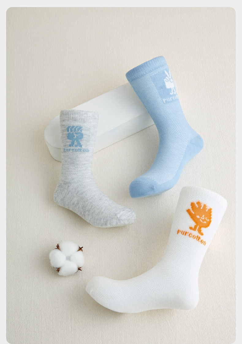 全棉时代22春幼童宝宝中筒提花袜棉质柔软透气袜子浅蓝色13