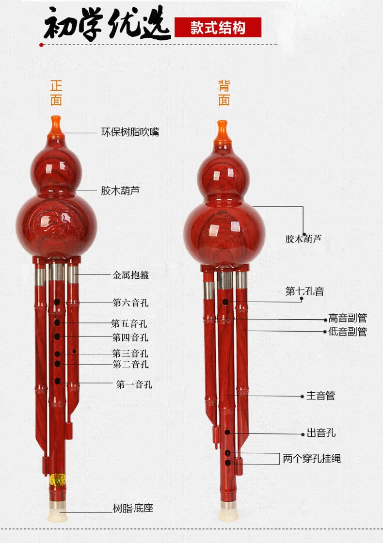 初学者葫芦丝c调降b调儿童学生零基础自学乐器入门专业葫芦丝青花降b4
