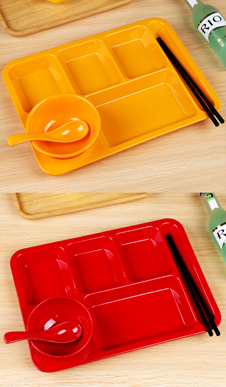 aim亚美密胺餐盘餐具材质食品级仿瓷长方形六格餐盘企事业单位食堂打