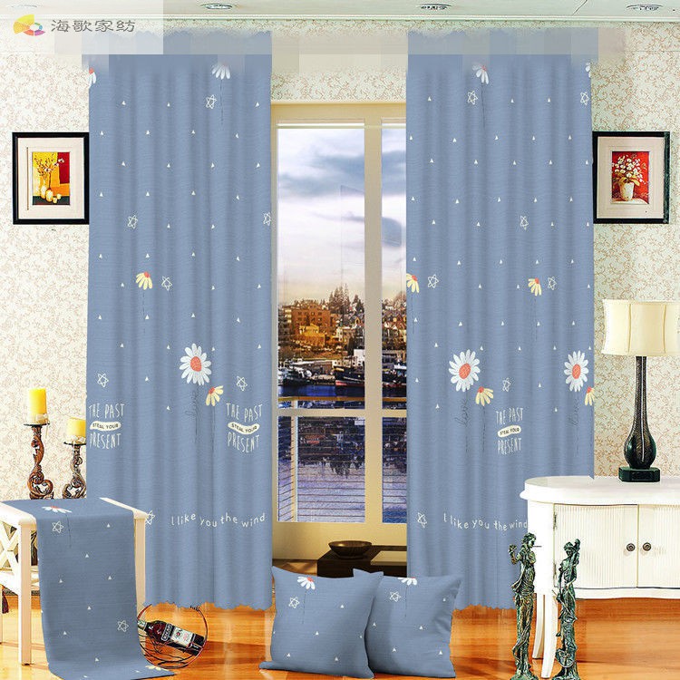 窗帘成品简约现代防蚊卧室宿舍阳台半帘短帘免打孔帘蒲公英宽3米高22