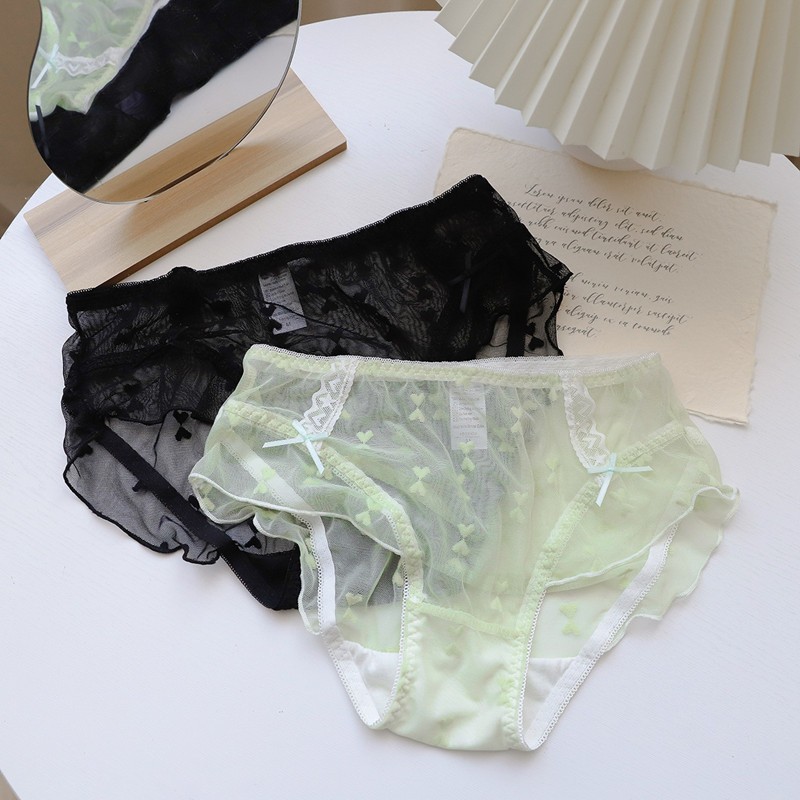 女士内裤蕾丝性感网纱新款内裤女又甜又欲爱心透明少女内裤夏季三角裤