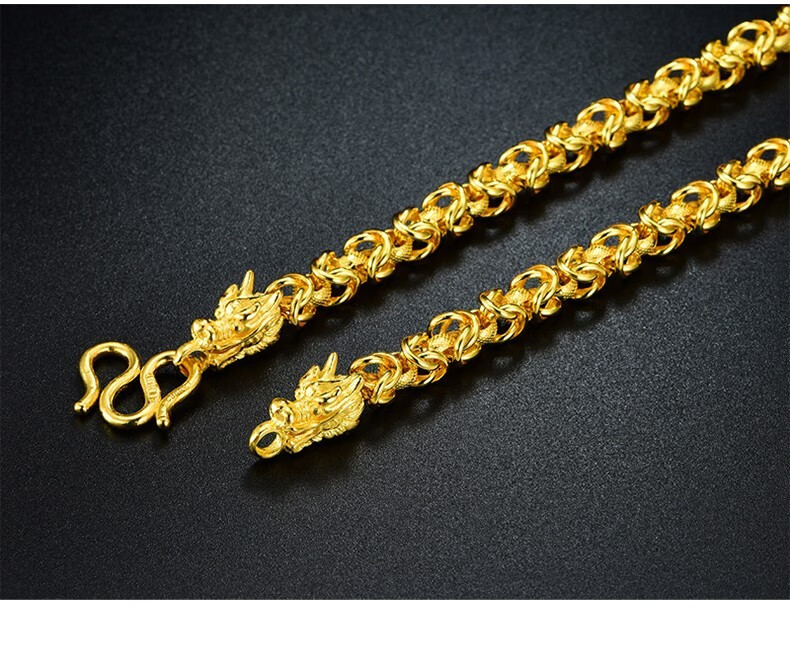 足金9999黄金项链四方龙骨链泰式龙头男士加粗实心链生日礼物圣诞节