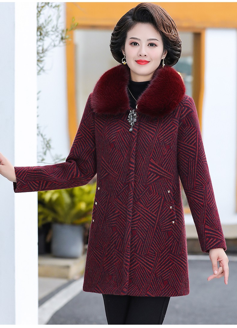 琼珞筱中年女装2021中年冬装女呢子外套秋冬气质中长款毛呢大衣妈妈