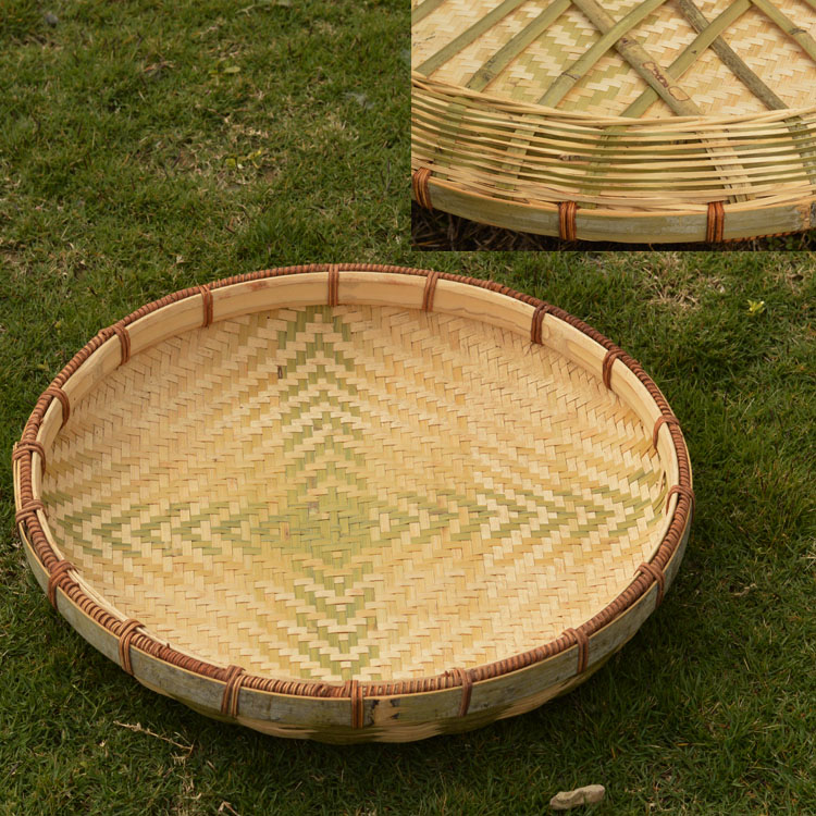 花千紫新品 竹扁圆形晒鱼干竹扁画晒粉干家用农家竹扁大小 黑藤锁边
