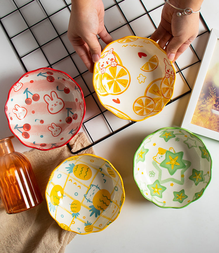 沙拉碗水果碗创意卡通动物甜品陶瓷碗花边碗冰粉碗糖水碗可爱餐具樱桃