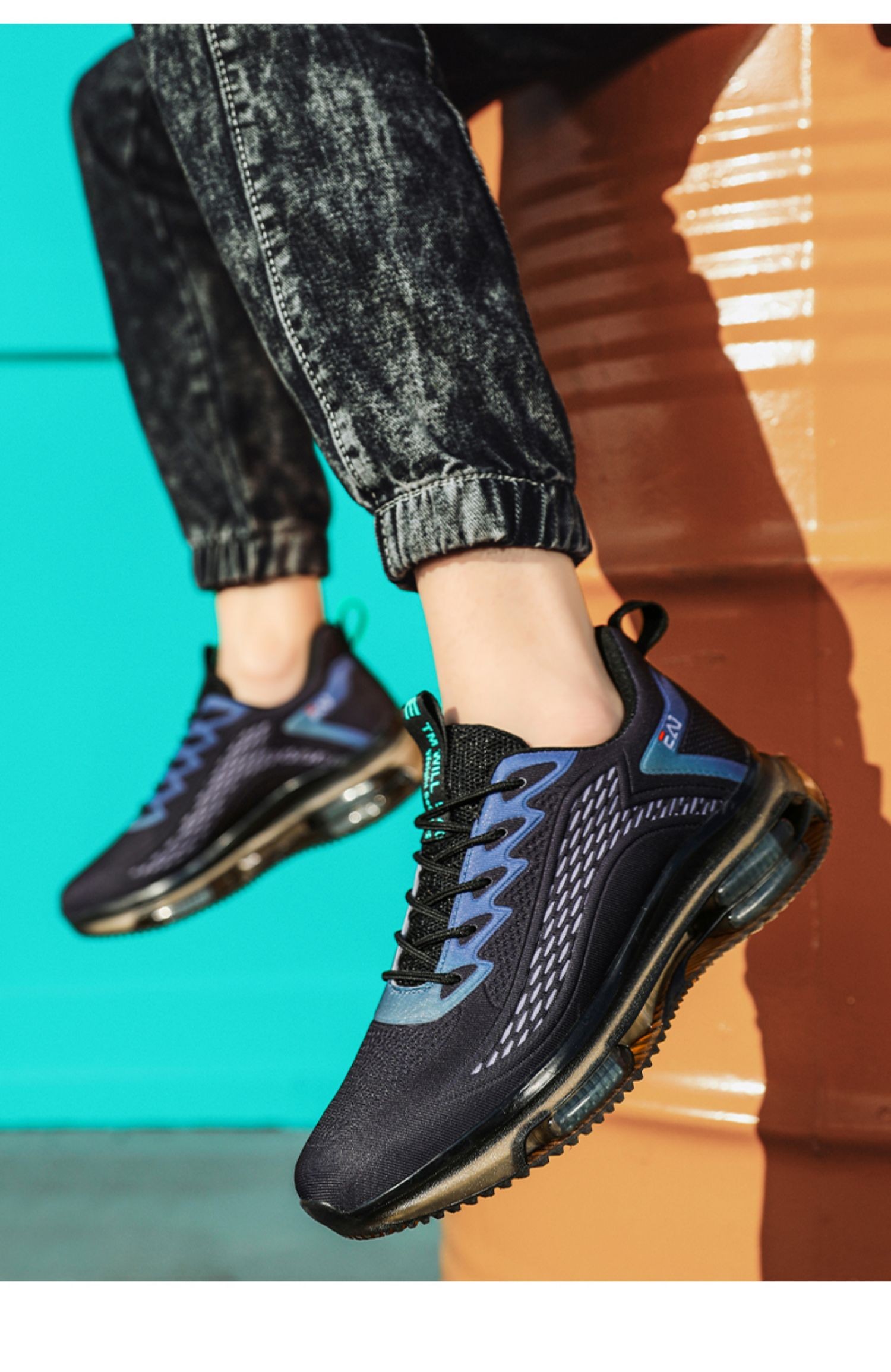 潮牌踏司红蚂蚁男鞋春季2022新款男士跑步网面运动休闲爆米花内增高