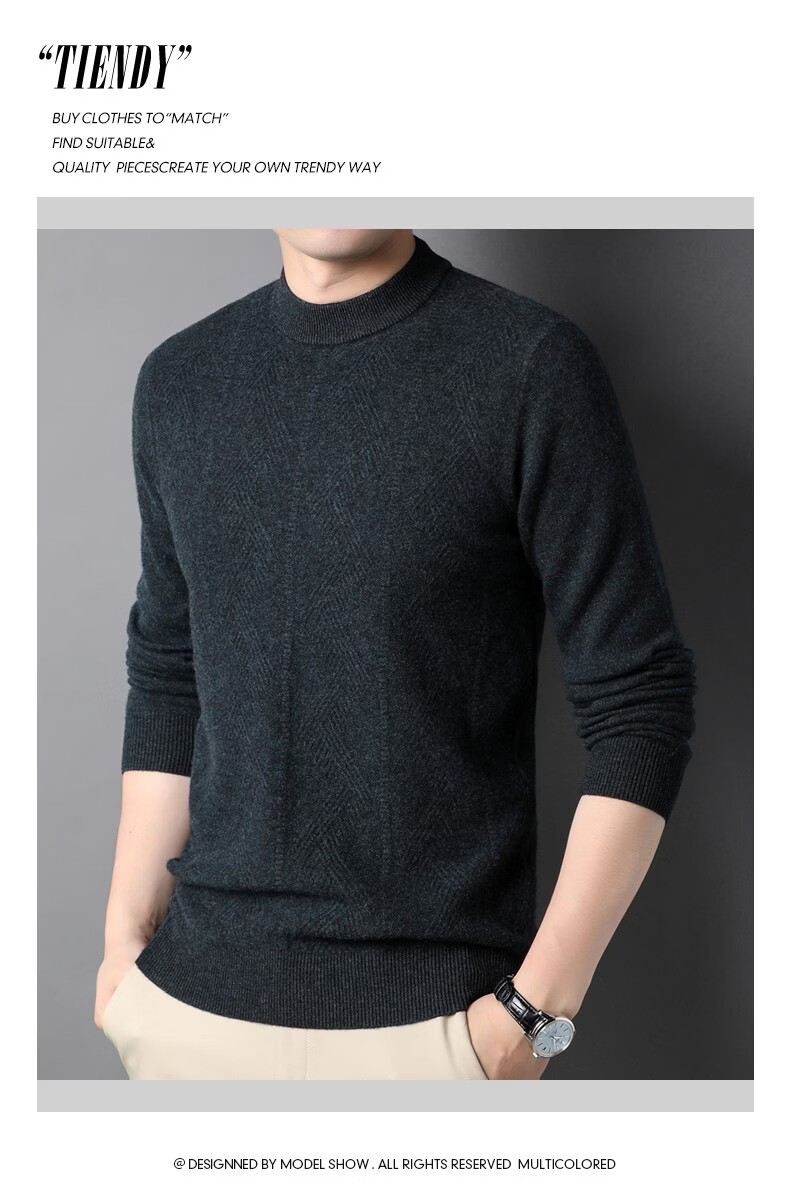 Hengyuanxiang Men's Thick 100% Pure Wool Sweater, Winter Red Knit Pullover for Young And Middle-Aged Men, New Year Style 15