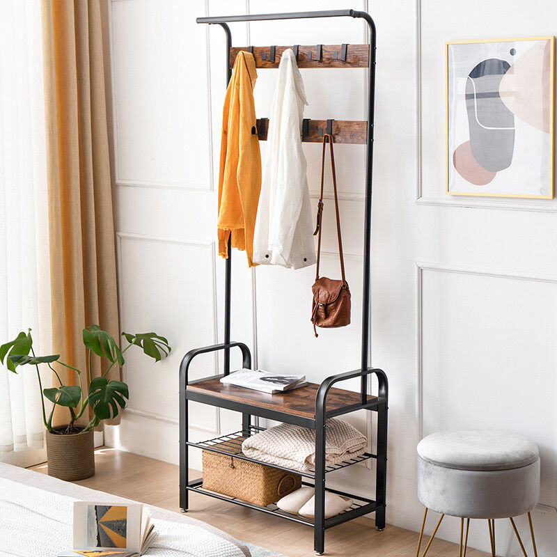 多功能衣帽架工业风简约落地衣架晾衣服架子门口换鞋凳多层经典款